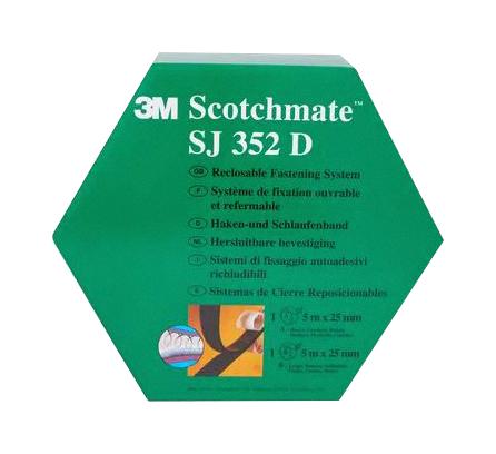 3M SJ352D BLACK 5M X 25MM SJ352D Black 25MM Tape Hook & Loop Series 5m Roll Length 25mm Width