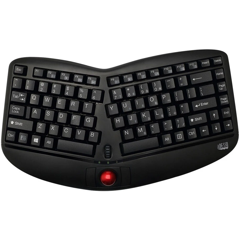 Adesso Tru-Form Media 3150 Wireless Ergo Trackball Keyboard (Black) - Image 2