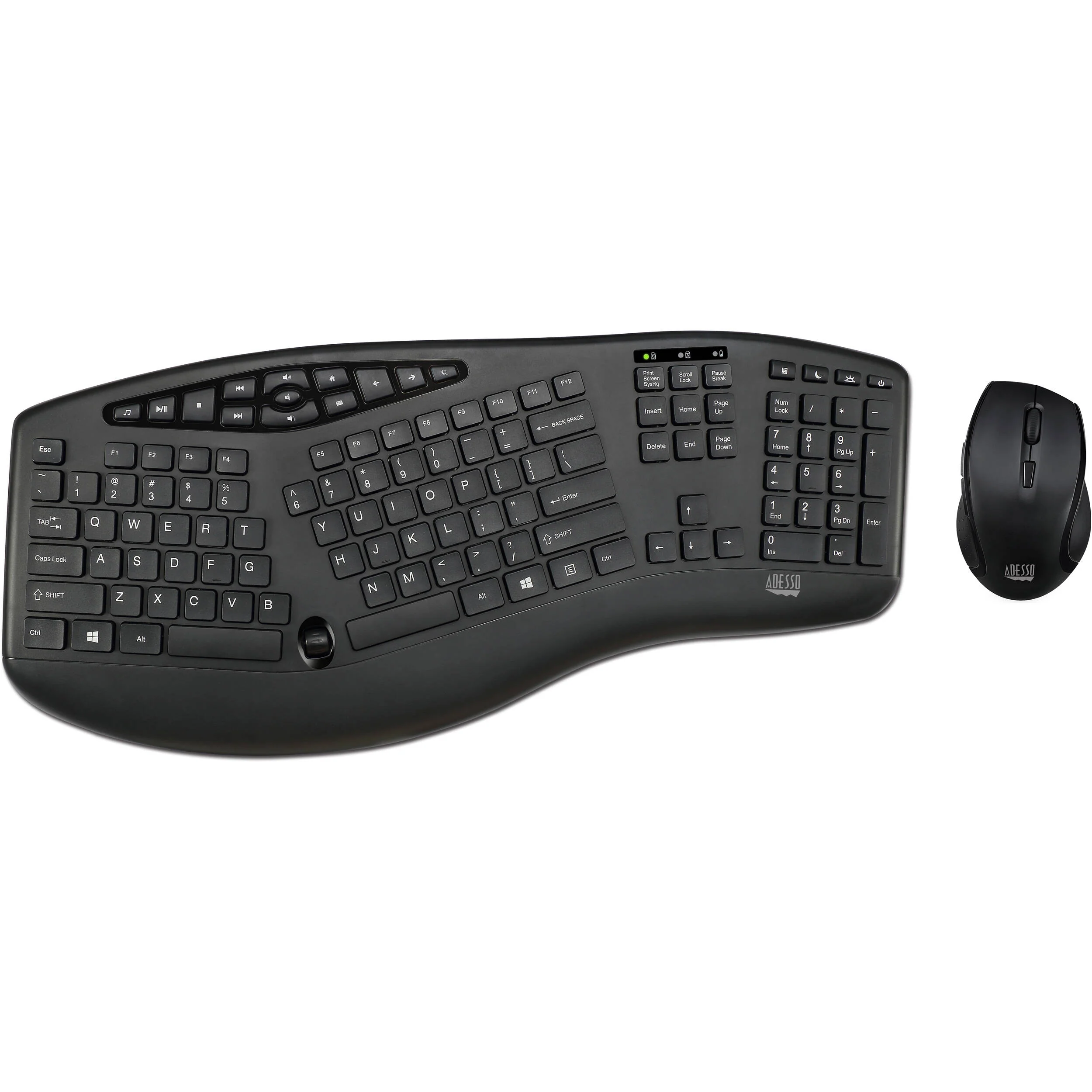 Adesso Trueform Wireless Ergo Keyboard and Optical Mouse (Black) - Image 2