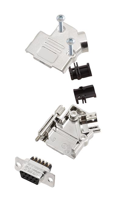 AMPHENOL COMMUNICATIONS SOLUTIONS L17D45PK-M-09+L77DE09SST D Sub Connector, With Backshell, DB9, Standard, Receptacle, D45PK-M, 9 Contacts, DE, Screw