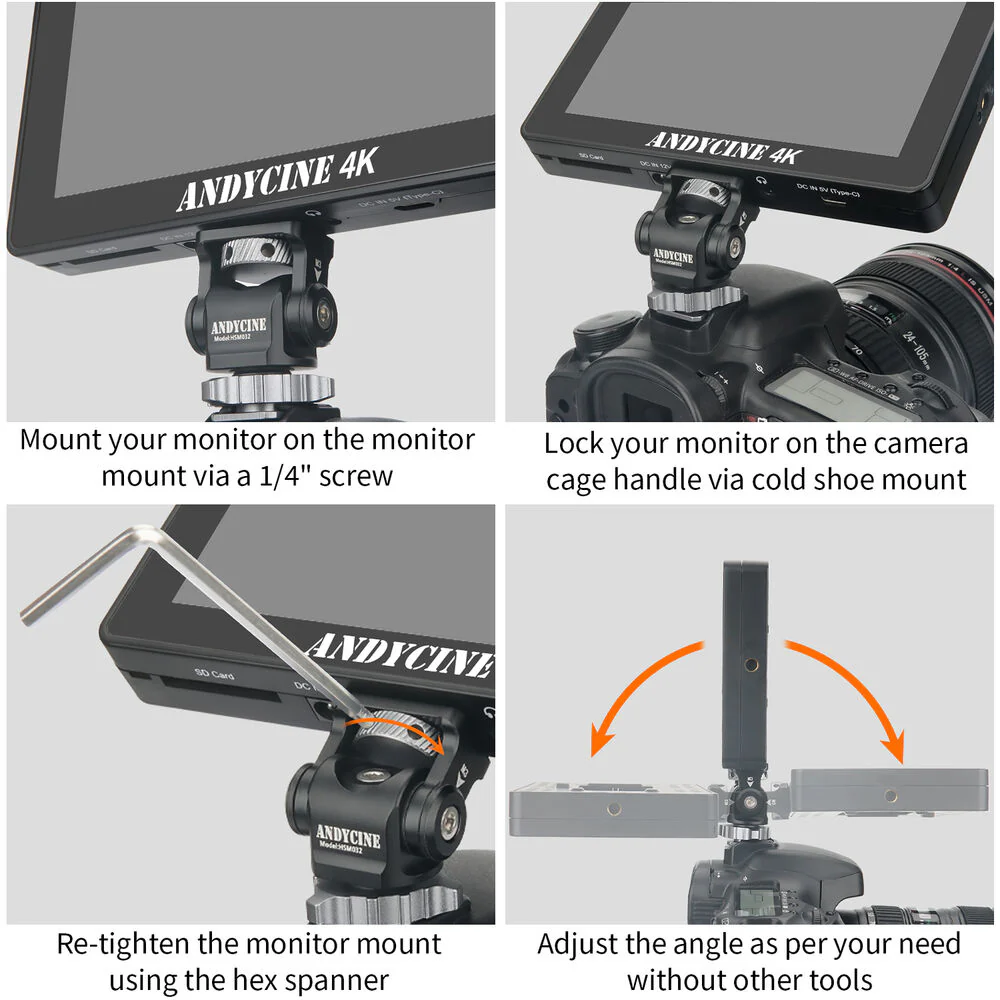 ANDYCINE Field Monitor Mount with Swivel & Tilt Adjustment for 5 or 7" Monitor - Image 5