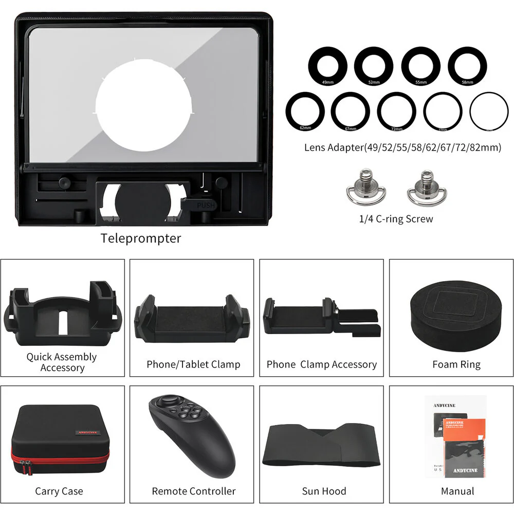 ANDYCINE Portable Teleprompter for Smartphone/Tablet/DSLR (11") - Image 6