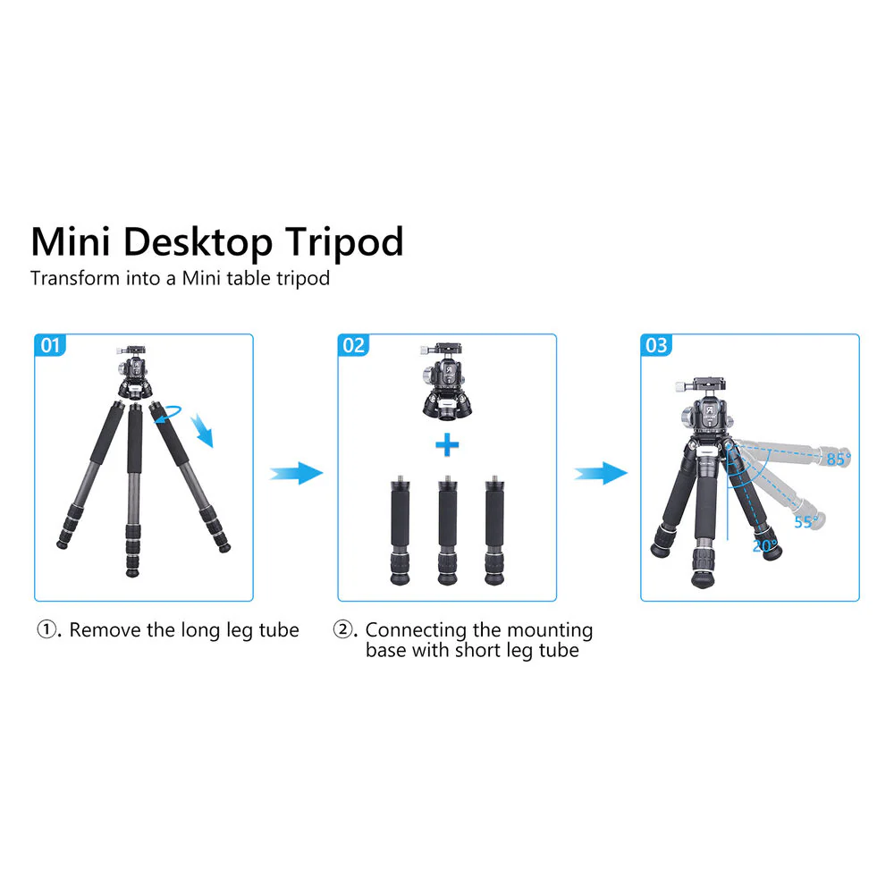 ARTCISE CS70C Pro All-in-One Carbon Fiber Tripod with LB36 Ball Head - Image 6