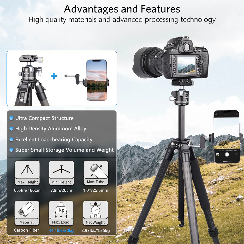 ARTCISE NS30C Compact Carbon Fiber Tripod with NB34 Ball Head - Image 5