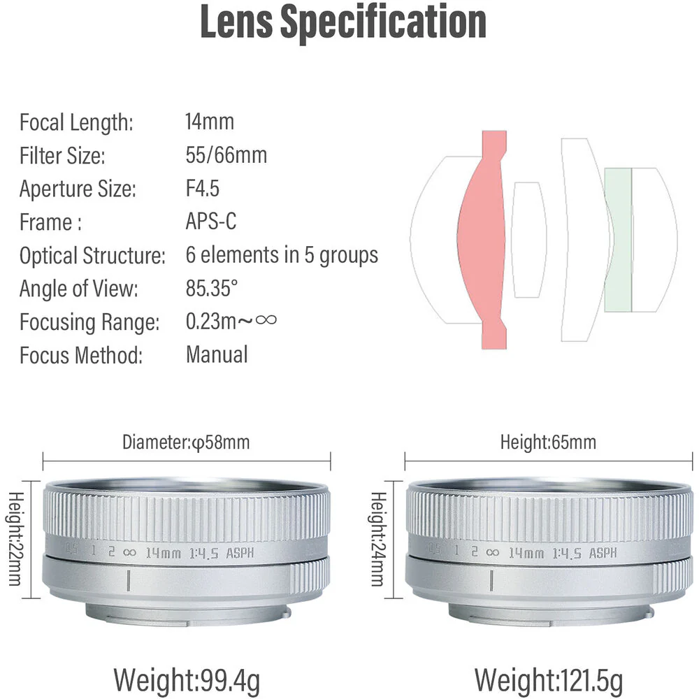 AstrHori 14mm f/4.5 Lens (Canon EF-M, Silver) - Image 6