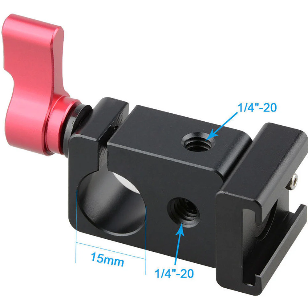 CAMVATE 15mm Rod Clamp with Cold Shoe Base (Red Lever) - Image 6
