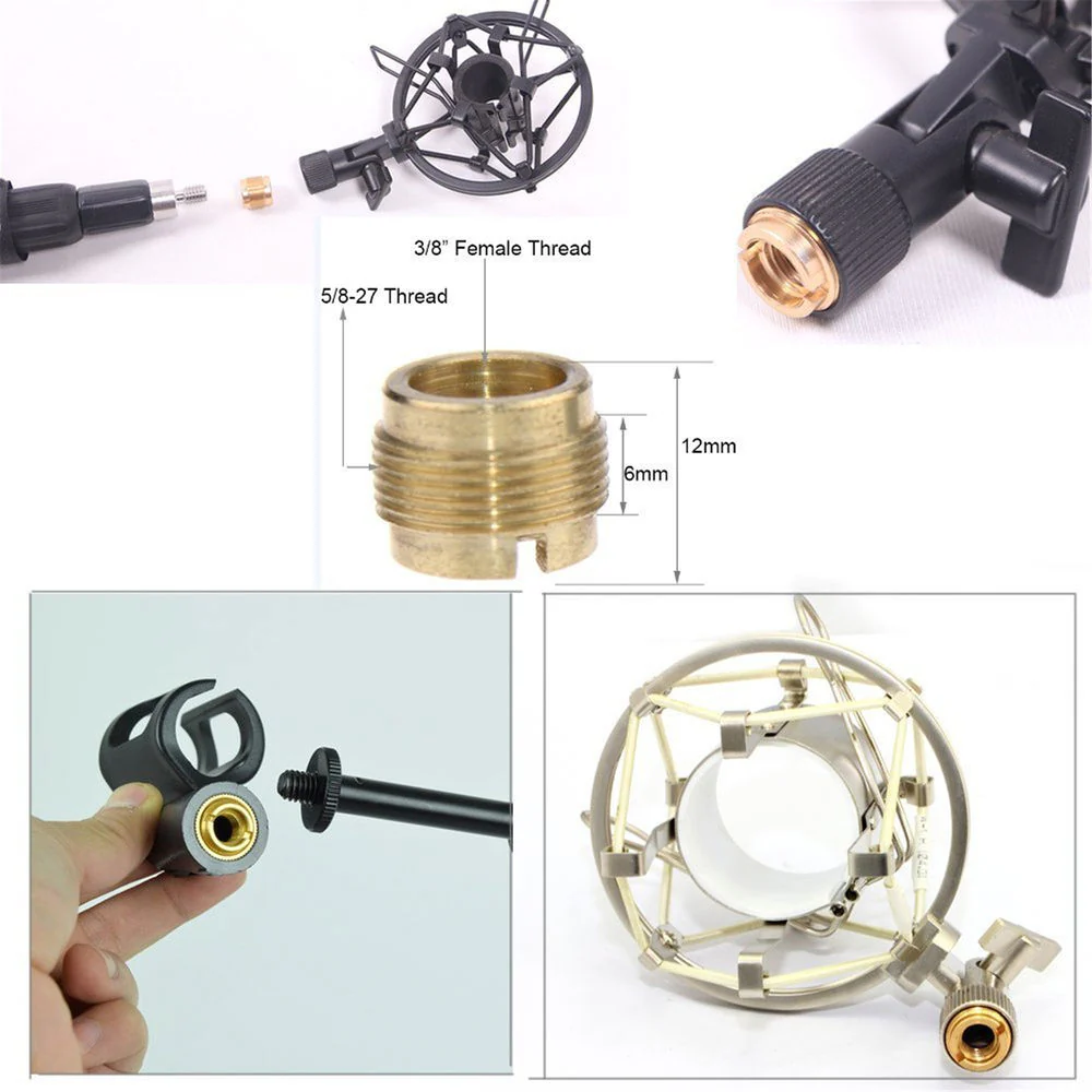 CAMVATE 3/8"-16 Female to 5/8"-27 Male Thread Adapter for Microphone Mounts & Stands (Gold Brass, 2-Pack) - Image 6