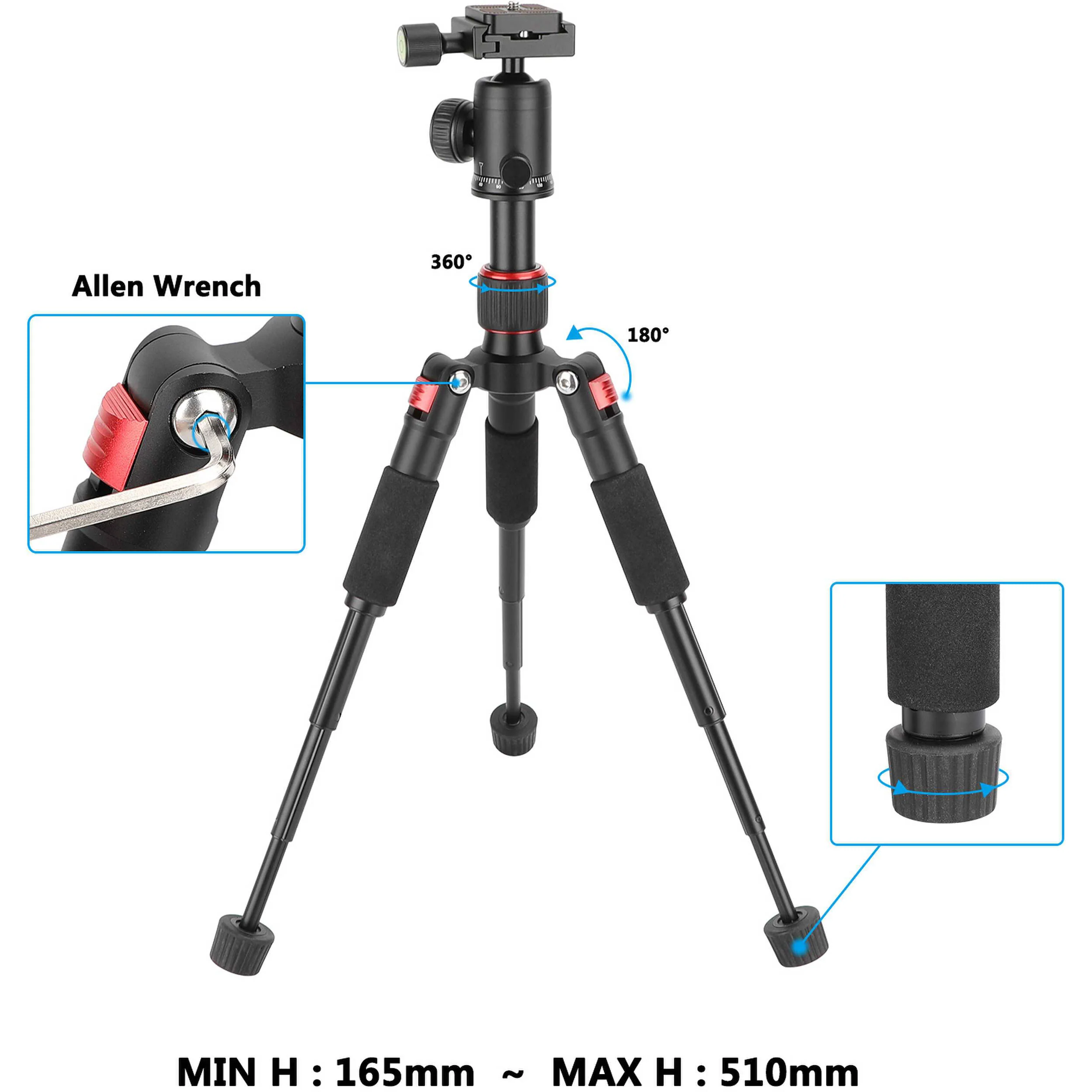 CAMVATE Mini Tabletop Aluminum Tripod with Arca-Type Ball Head (Black with Red Accents) - Image 5