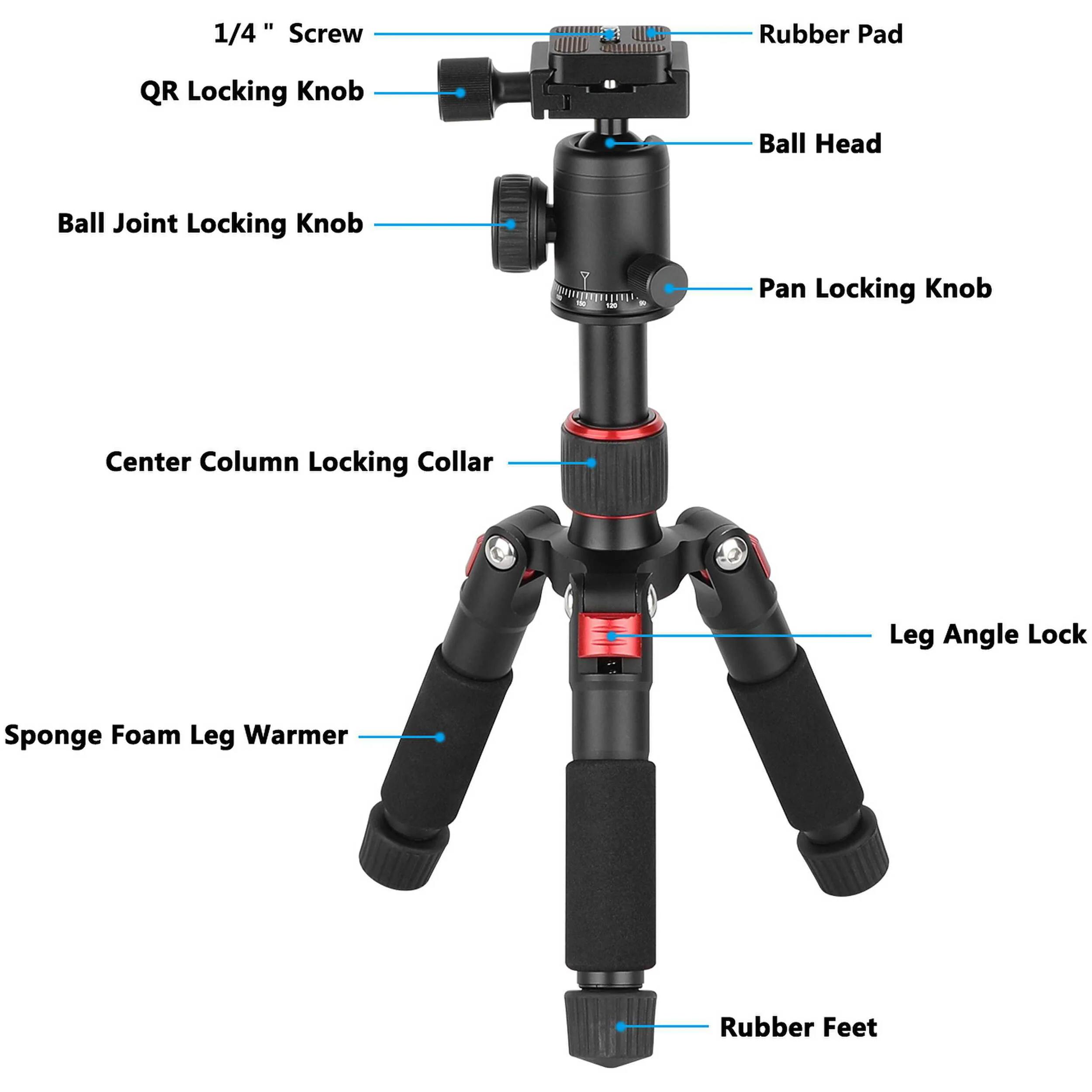 CAMVATE Mini Tabletop Aluminum Tripod with Arca-Type Ball Head (Black with Red Accents) - Image 6