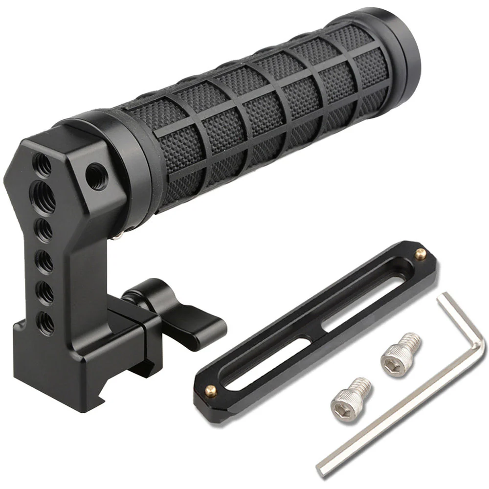 CAMVATE Quick Release Black Rubber Grip Handle with 100mm NATO Rail (Black Wingnut) - Image 2