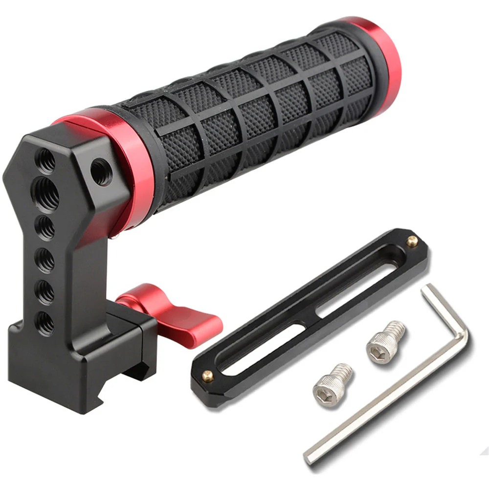 CAMVATE Quick Release Black Rubber Grip Handle with 100mm NATO Rail (Red Wingnut) - Image 2