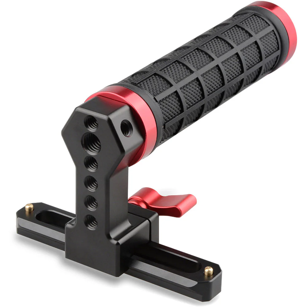 CAMVATE Quick Release Black Rubber Grip Handle with 100mm NATO Rail (Red Wingnut) - Image 3