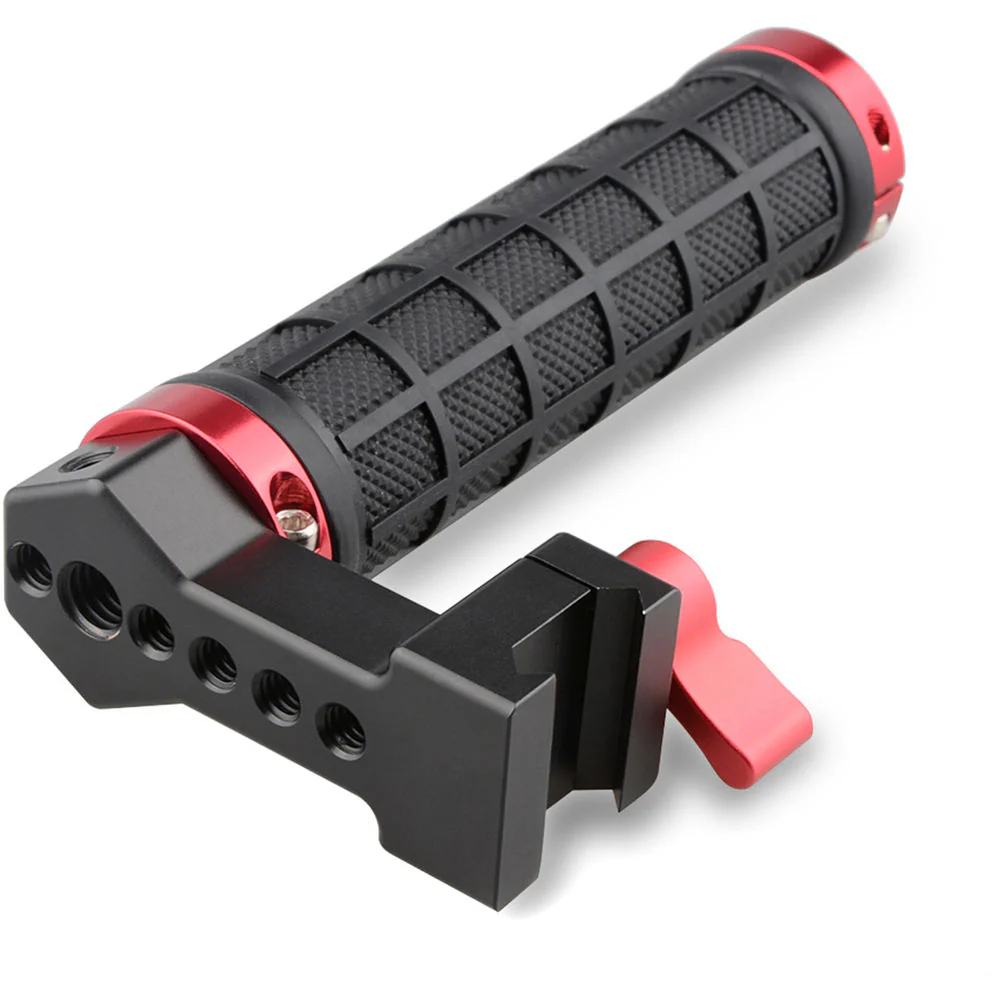 CAMVATE Quick Release Black Rubber Grip Handle with 100mm NATO Rail (Red Wingnut) - Image 4