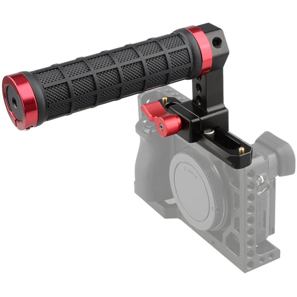 CAMVATE Quick Release Black Rubber Grip Handle with 100mm NATO Rail (Red Wingnut) - Image 5