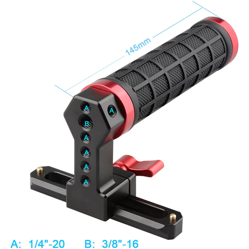CAMVATE Quick Release Black Rubber Grip Handle with 100mm NATO Rail (Red Wingnut) - Image 7