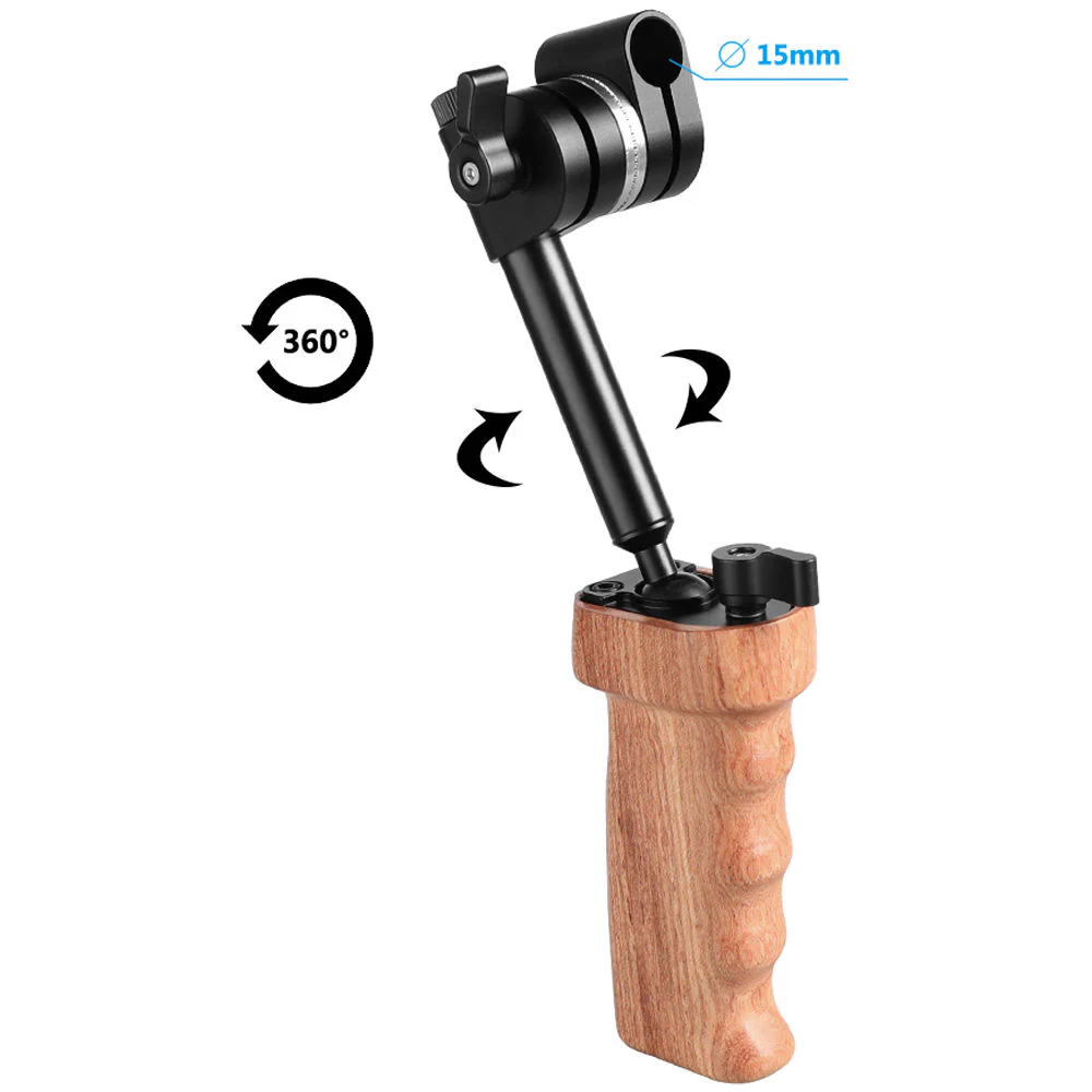 CAMVATE Wooden Handgrip with Built-In Ball Head Connection and 15mm Double Rod Clamp for Camera Cage Kit - Image 2