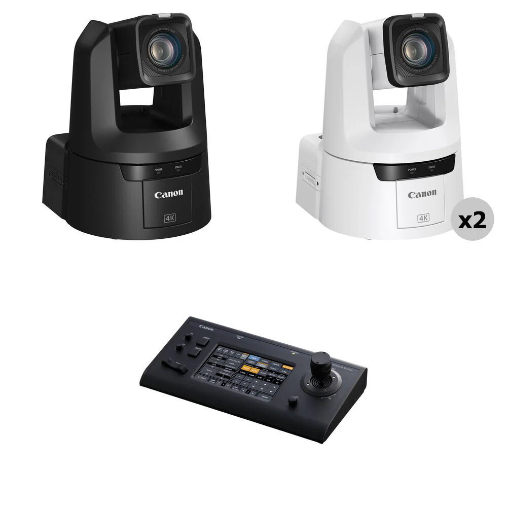 Canon CR-N500 4K NDI 15x Zoom PTZ 3-Camera Kit with Touchscreen Controller (1 x Black, 2 x White)