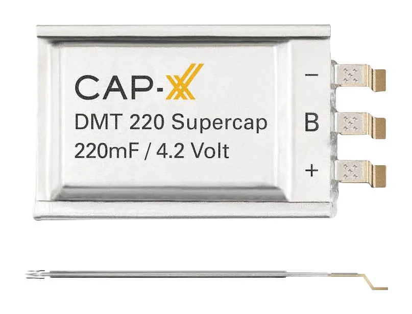 CAP-XX DMT3N4R2U224M3DTA0 Supercapacitor, Prismatic Ultra Thin, 0.22 F, 4.2 V, Solder, ± 20%