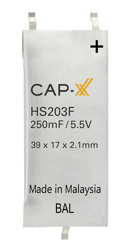 CAP-XX HS230F Supercapacitor, Prismatic Ultra Thin, 1.2 F, 5.5 V, Solder, ± 20%