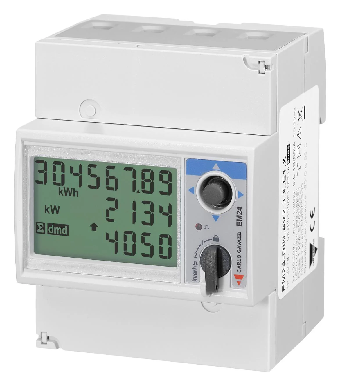 CARLO GAVAZZI EM24DINAV23XE1X Energy Analyzer, 3 Phase, 120 to 277 VAC, 208 to 480 VAC, DIN Rail, EM24 Series