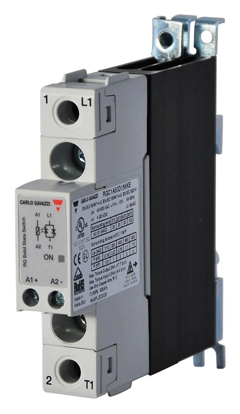 CARLO GAVAZZI RGC1A23A15KKE Solid State Contactor, 20 A, 264 VAC, 275 VAC, Zero Crossing, DIN Rail, Panel, Screw