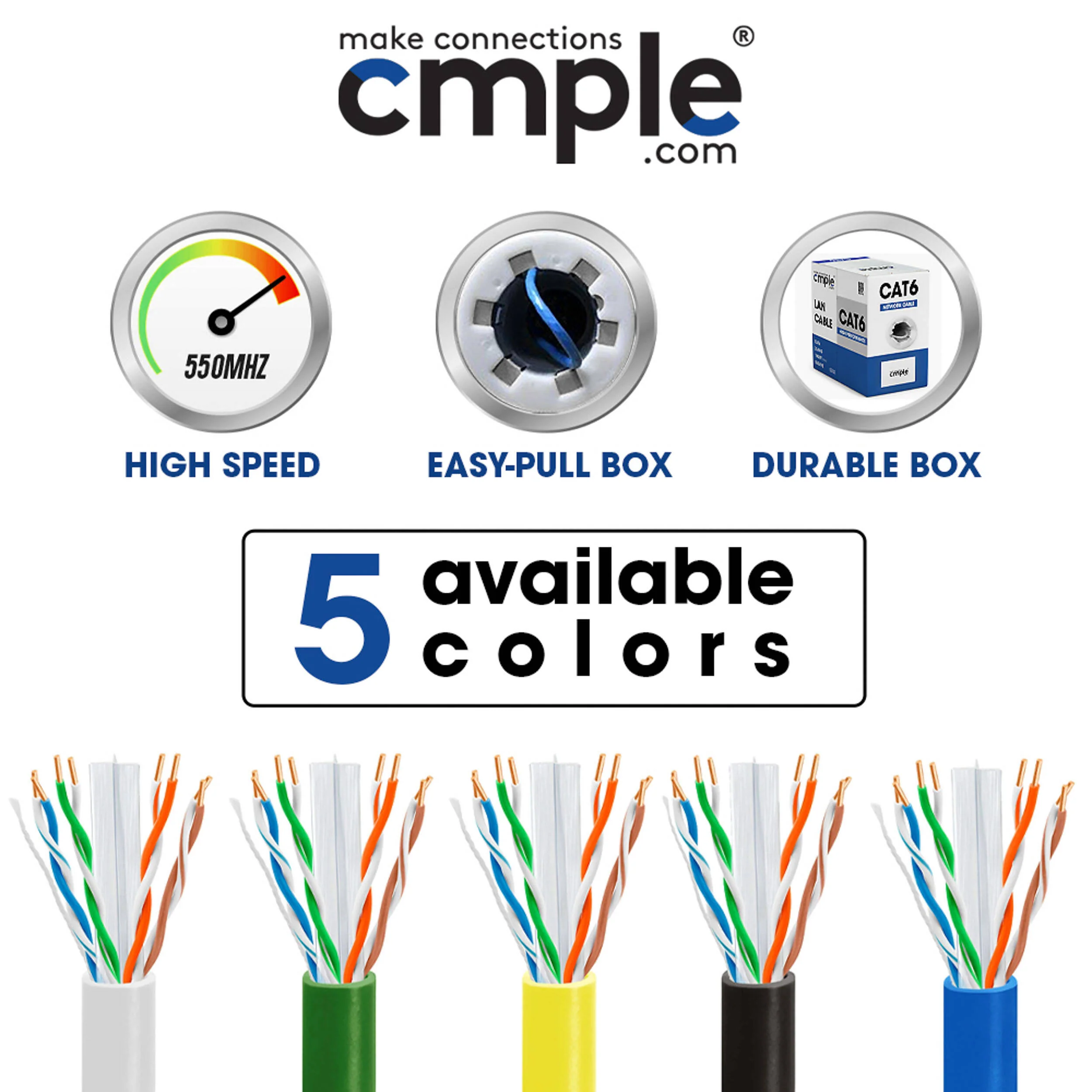 Cmple Cat6 Bulk Ethernet/LAN Cable (1000', Yellow) - Image 6