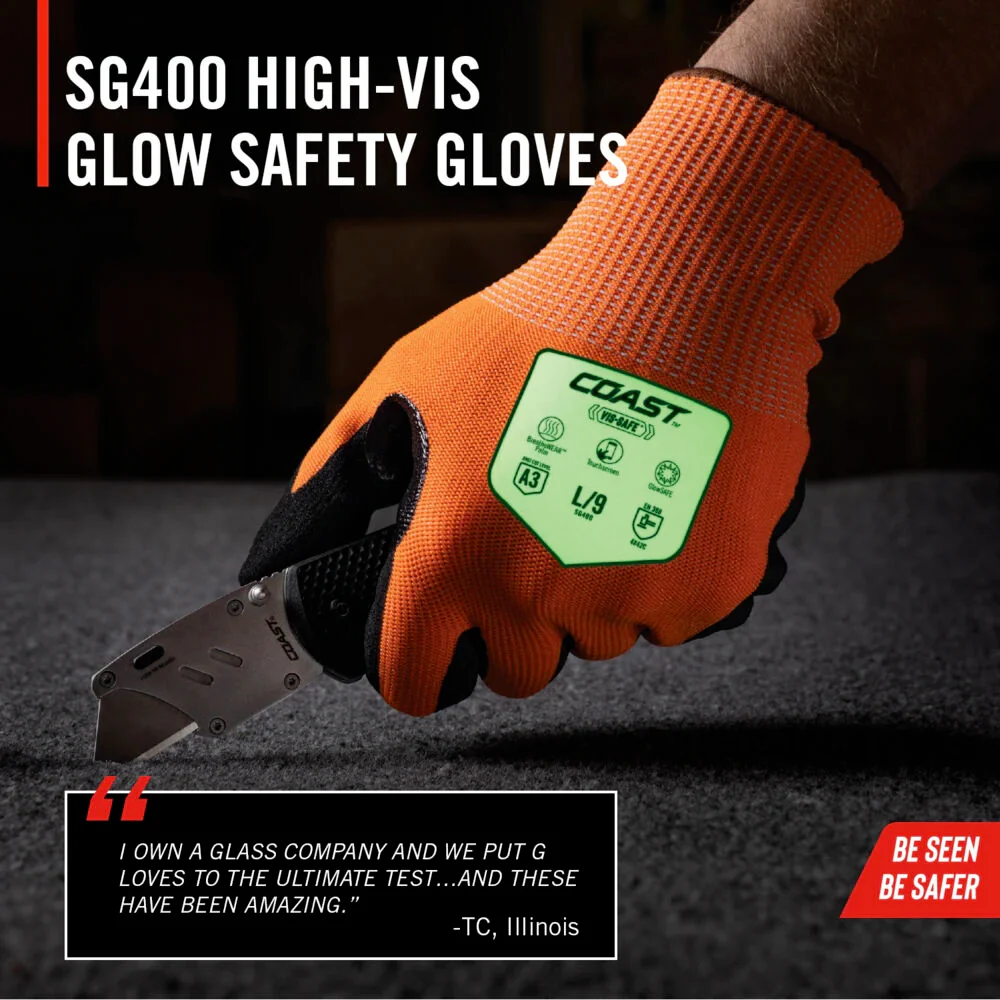 COAST Crew SG400 Hi-Vis Glow Safety Gloves (X-Large) - Image 2