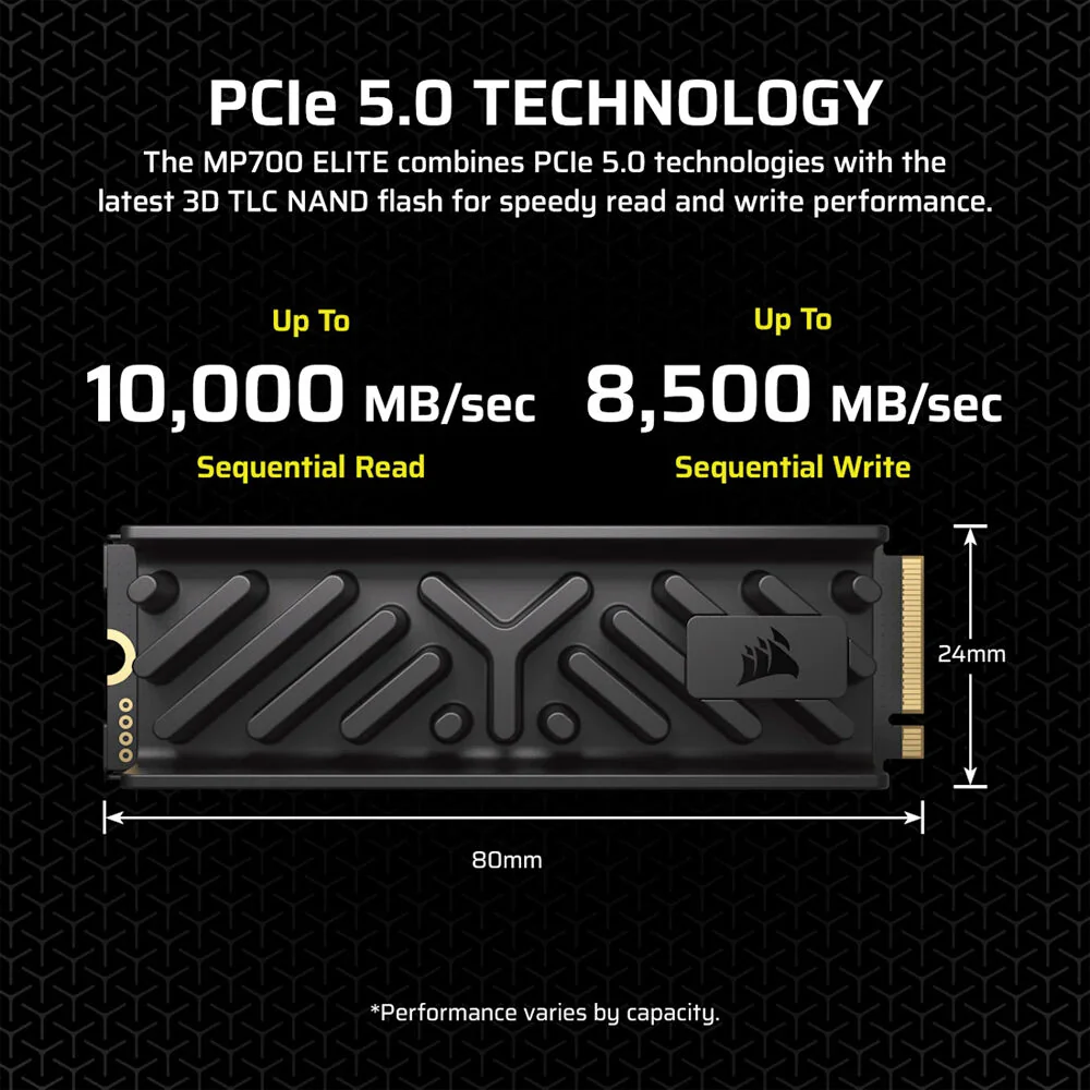 CORSAIR 2TB MP700 ELITE NVMe PCIe 5.0 M.2 Internal SSD with Heatsink - Image 2