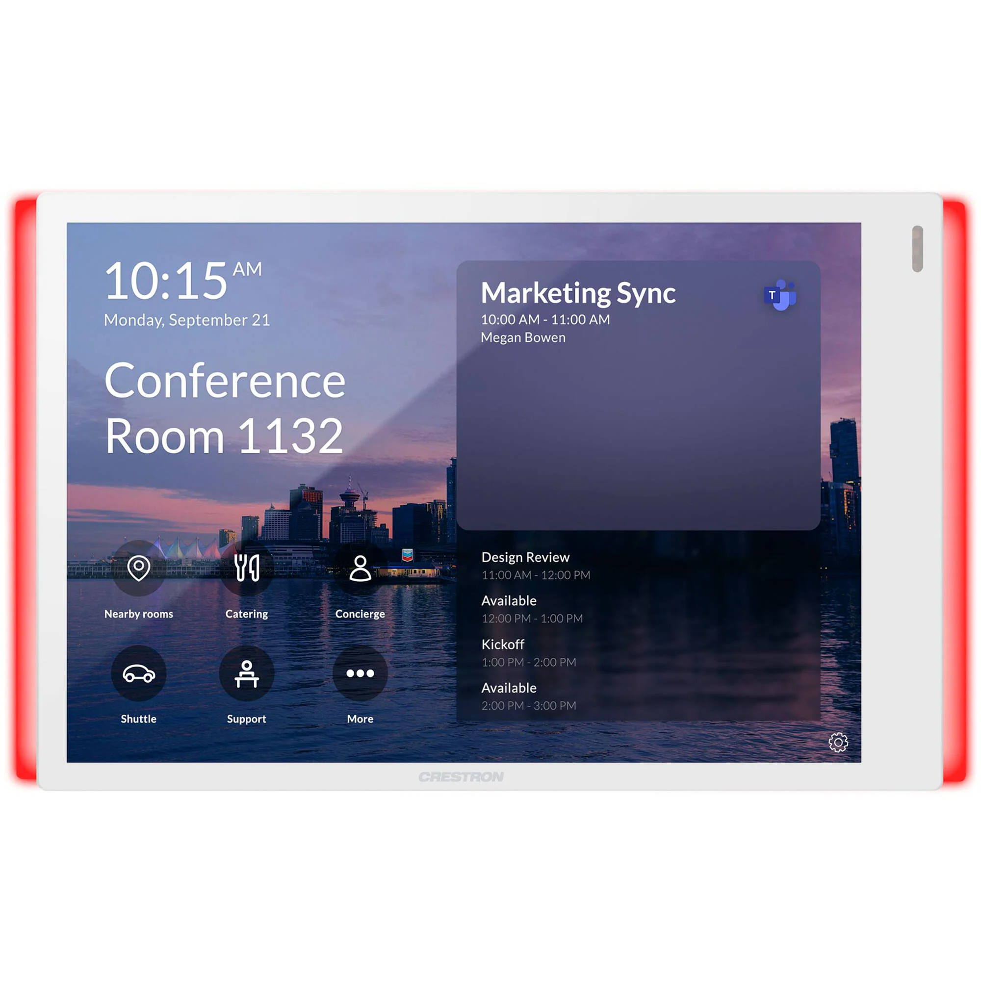 Crestron 7" Room Scheduling Touchscreen with Light Bar for Microsoft Teams Panels (White) - Image 2