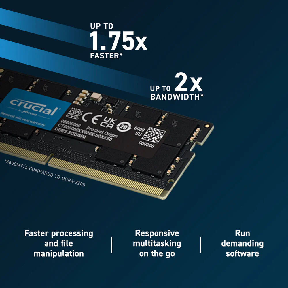 Crucial 16GB Laptop DDR5 5600 MHz SO-DIMM Memory Kit (2 x 8GB) - Image 3