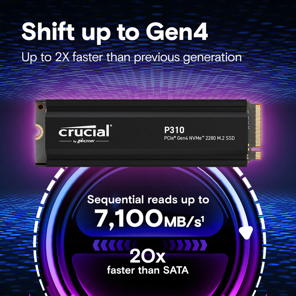 Crucial 4TB P310 NVMe PCIe 4.0 M.2 Internal SSD with Heatsink - Image 2