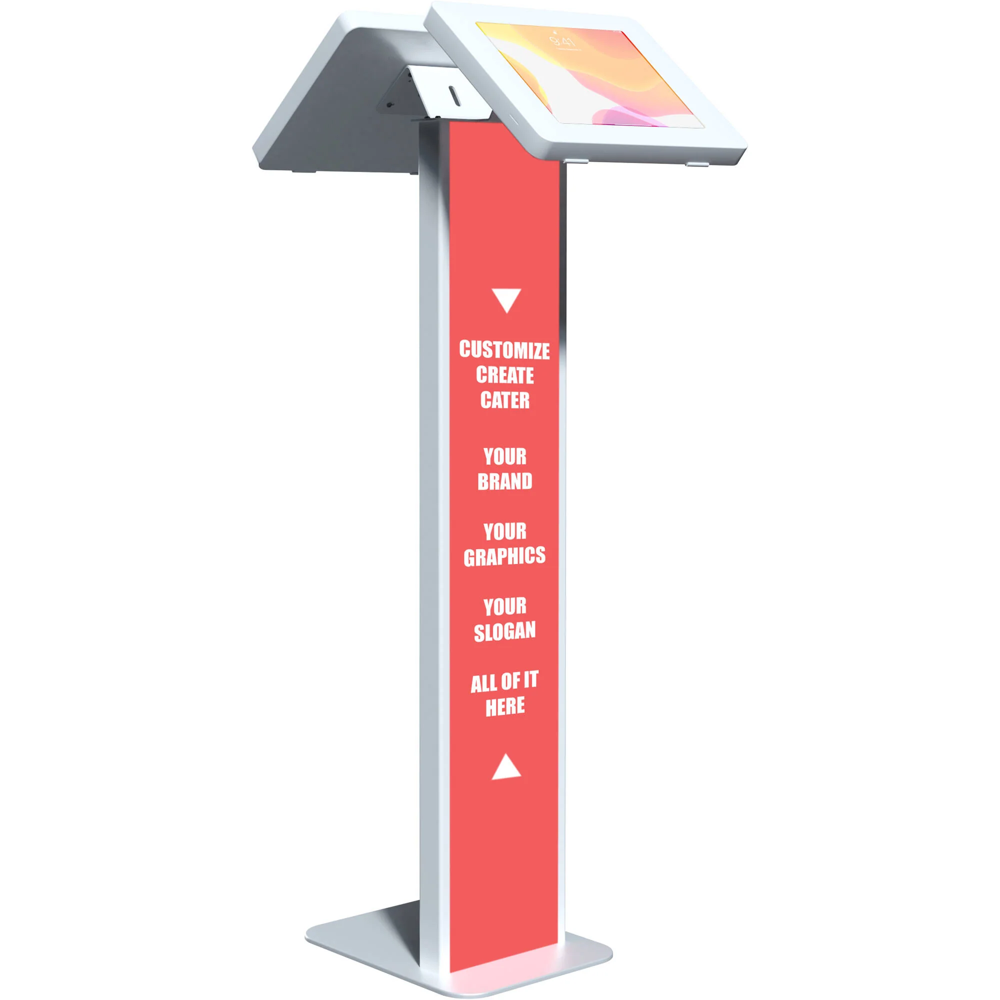 CTA Digital Dual-Enclosure Locking Floor Stand Kiosk with Graphic Slot for 9 to 11" Tablets (White)