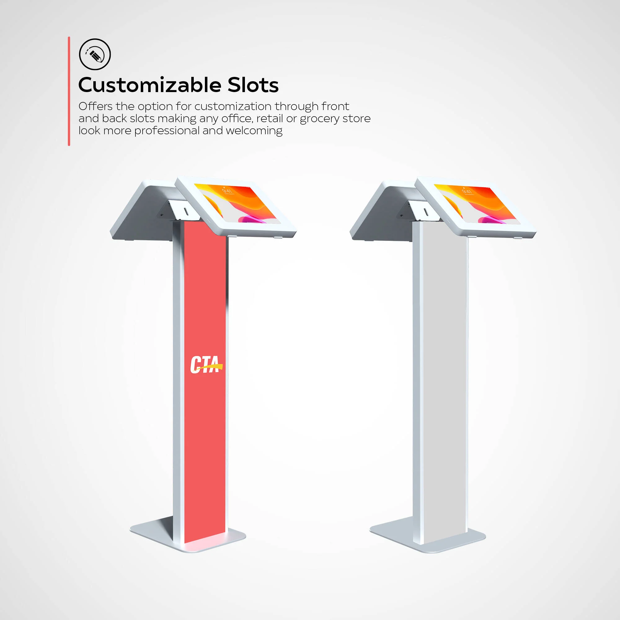 CTA Digital Dual-Enclosure Locking Floor Stand Kiosk with Graphic Slot for 9 to 11" Tablets (White) - Image 3
