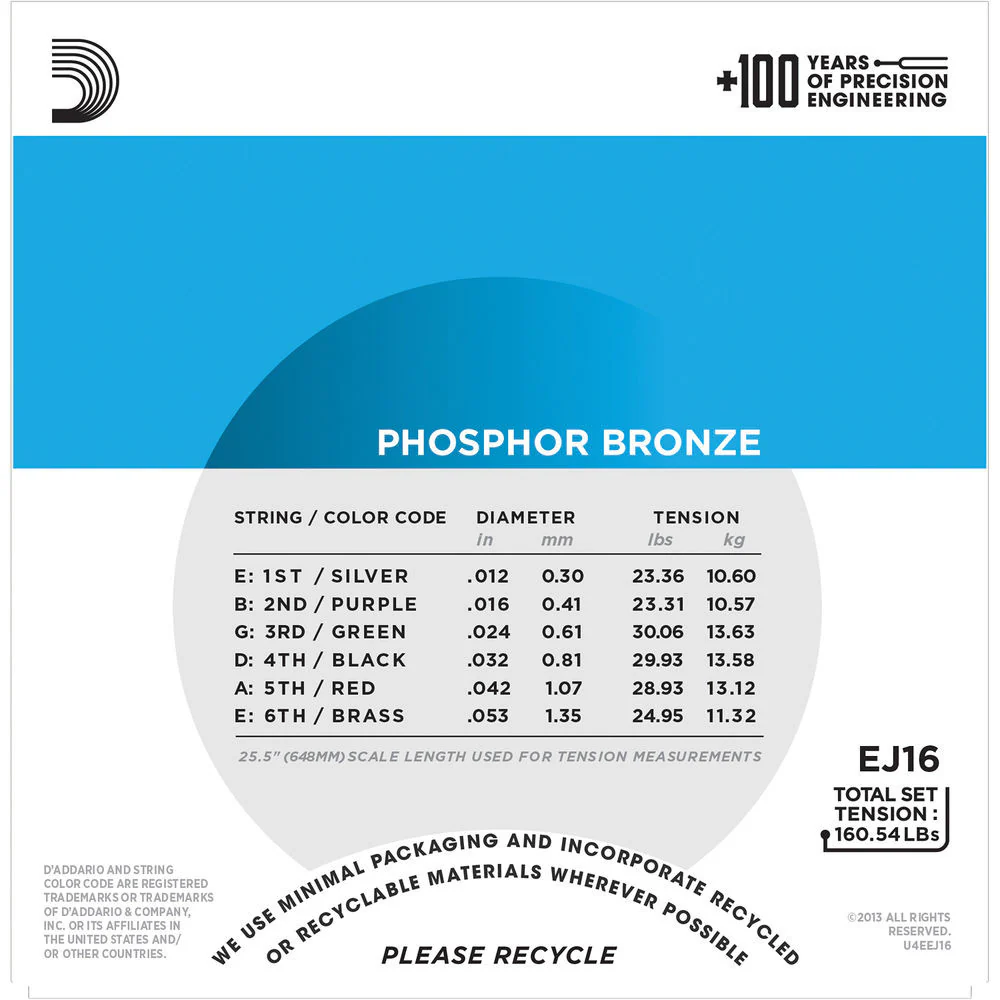 D'Addario EJ16 Light Phosphor Bronze Acoustic Guitar Strings (6-String Set, 12 - 53) - Image 3