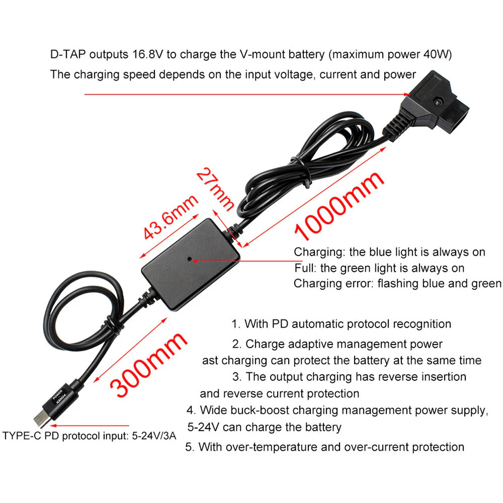 DigitalFoto Solution Limited D-Tap to USB Type-C PD Quick Charger Cable for Pro Battery - Image 3