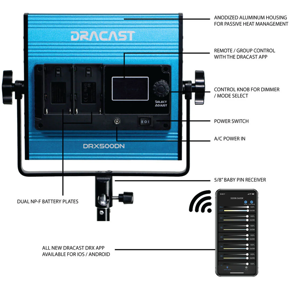 Dracast LED500 X-Series Daylight LED 2-Light Kit with Padded Carrying Case - Image 3