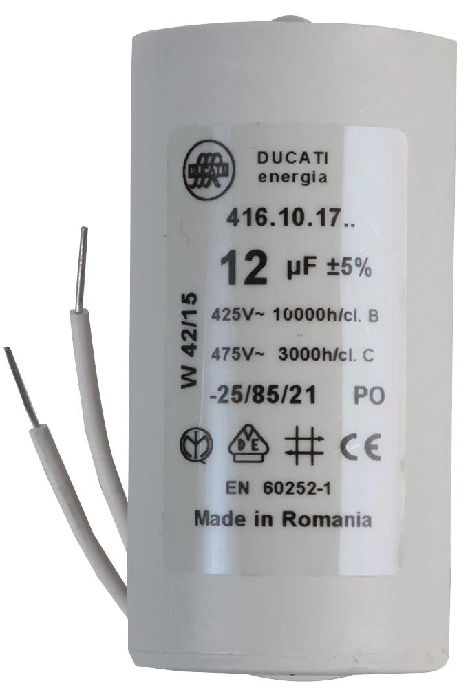 Ducati 4.16.10.17.06 Film Capacitor 12 µF 4.16.10 Series 450 VAC Wire Leaded ± 5%