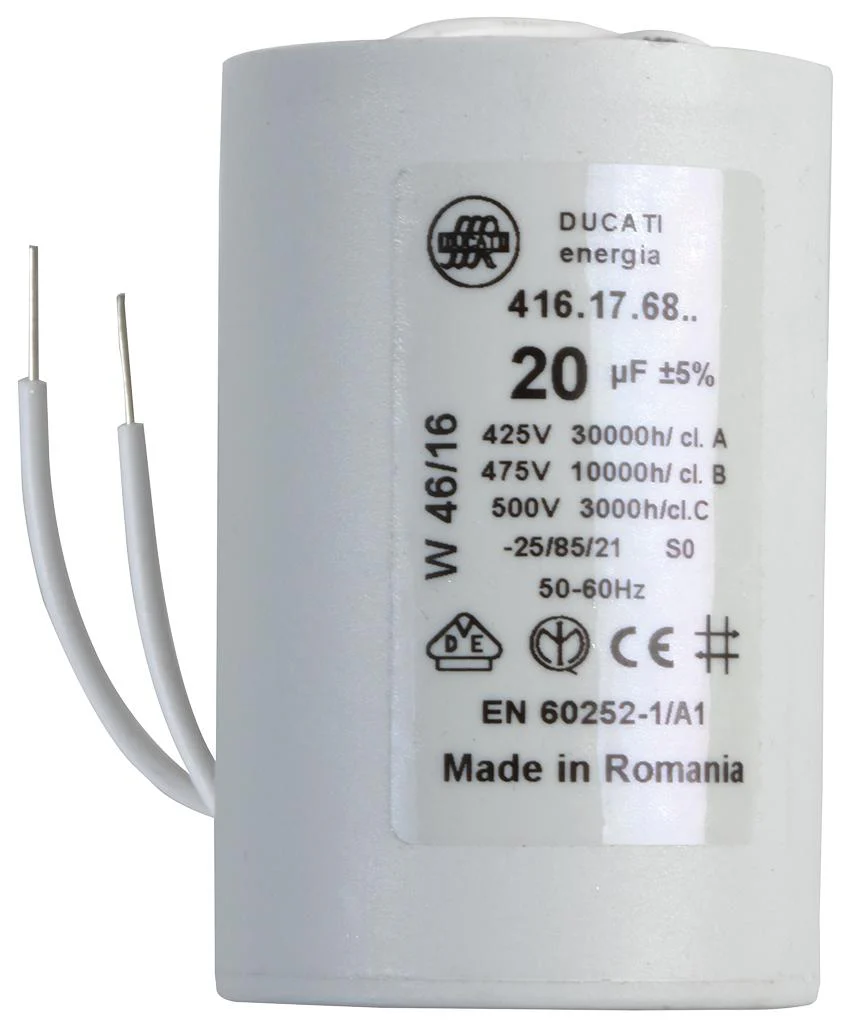 Ducati 4.16.17.68.06 Film Capacitor 20 µF 4.16.17 Series 450 VAC Wire Leaded ± 5%
