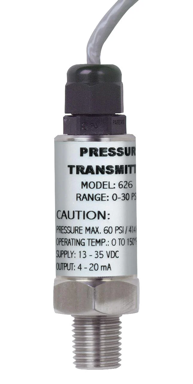 DWYER 628-22-GH-P1-E7-S1 Pressure Transmitter, 1% FS Accuracy, Gauge, NPT Male, 0 psi, 600 psi, 1/4", Cable