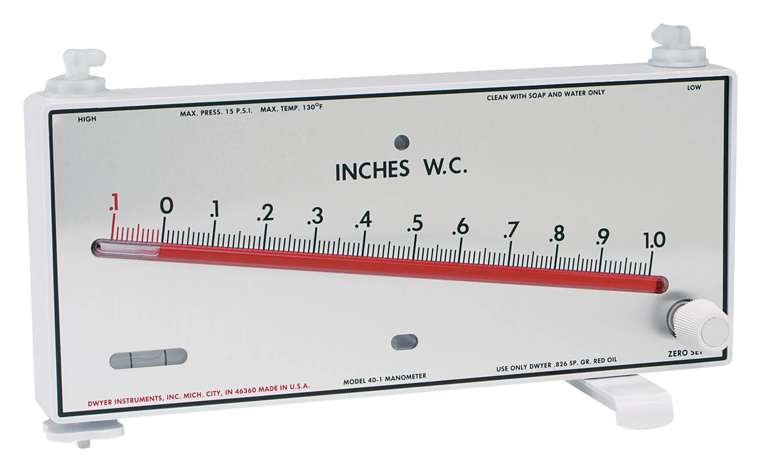 DWYER MARK II 40-1 MOLDED PLASTIC MANOMETER,RANGE .1-0-1.0