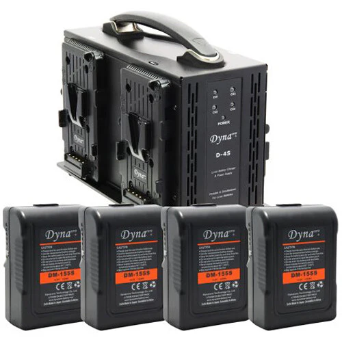 Dynacore Quad Charger with 4 x 155Wh Mini Batteries + Travel Case Kit (V-Mount) - Image 2