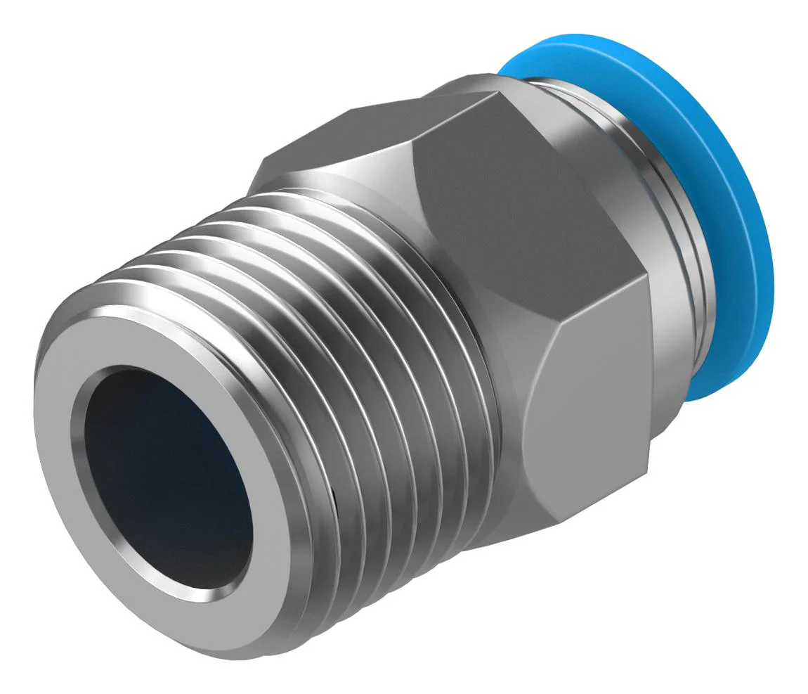 FESTO 153010 Pneumatic Fitting, Push-In Straight Connector, R1/2, 14 bar, 12 mm, Brass, QS - Image 2