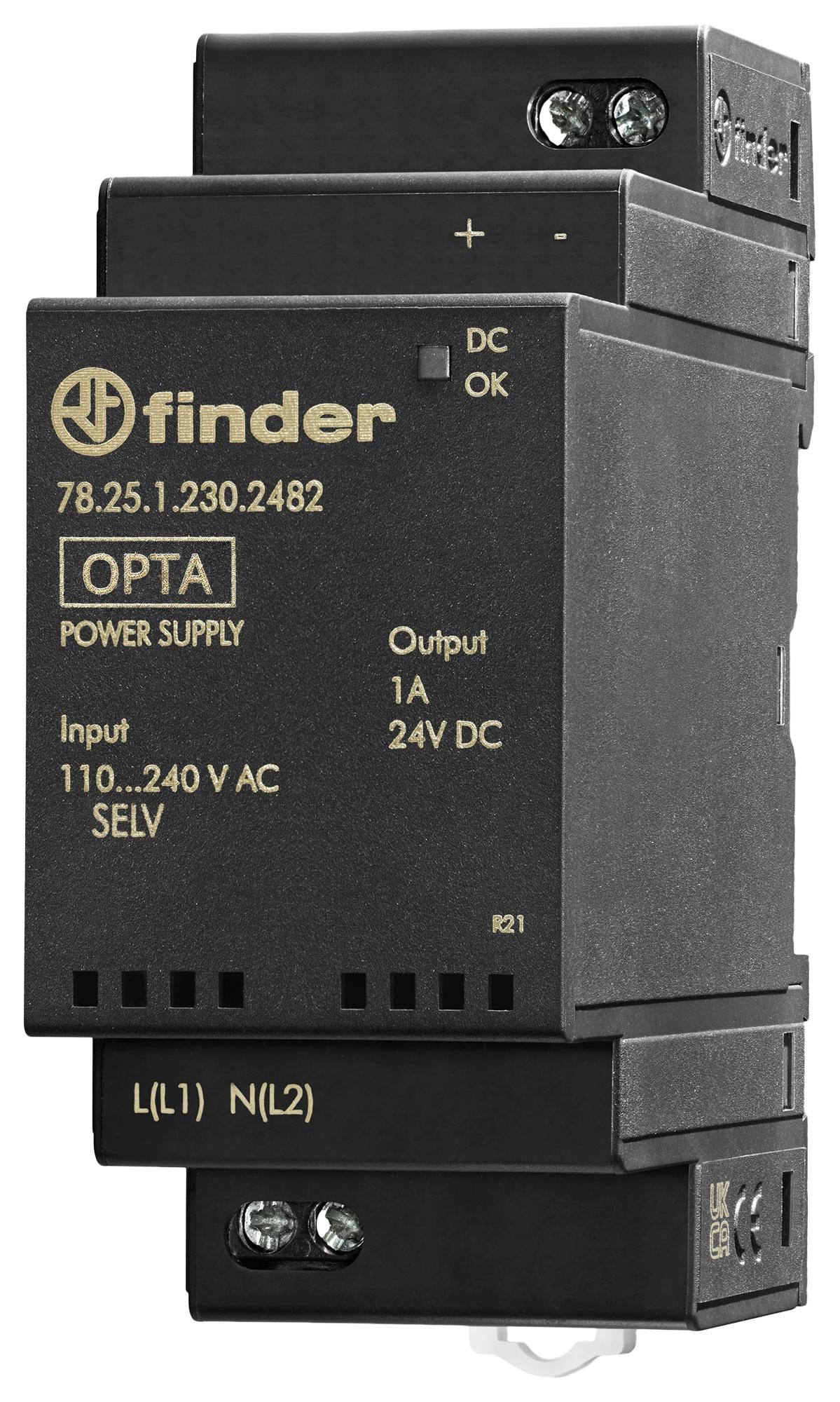 FINDER 78.25.1.230.2482 AC/DC DIN Rail Power Supply (PSU), ITE & Laboratory Equipment, 1 Output, 25 W, 24 V, 1 A