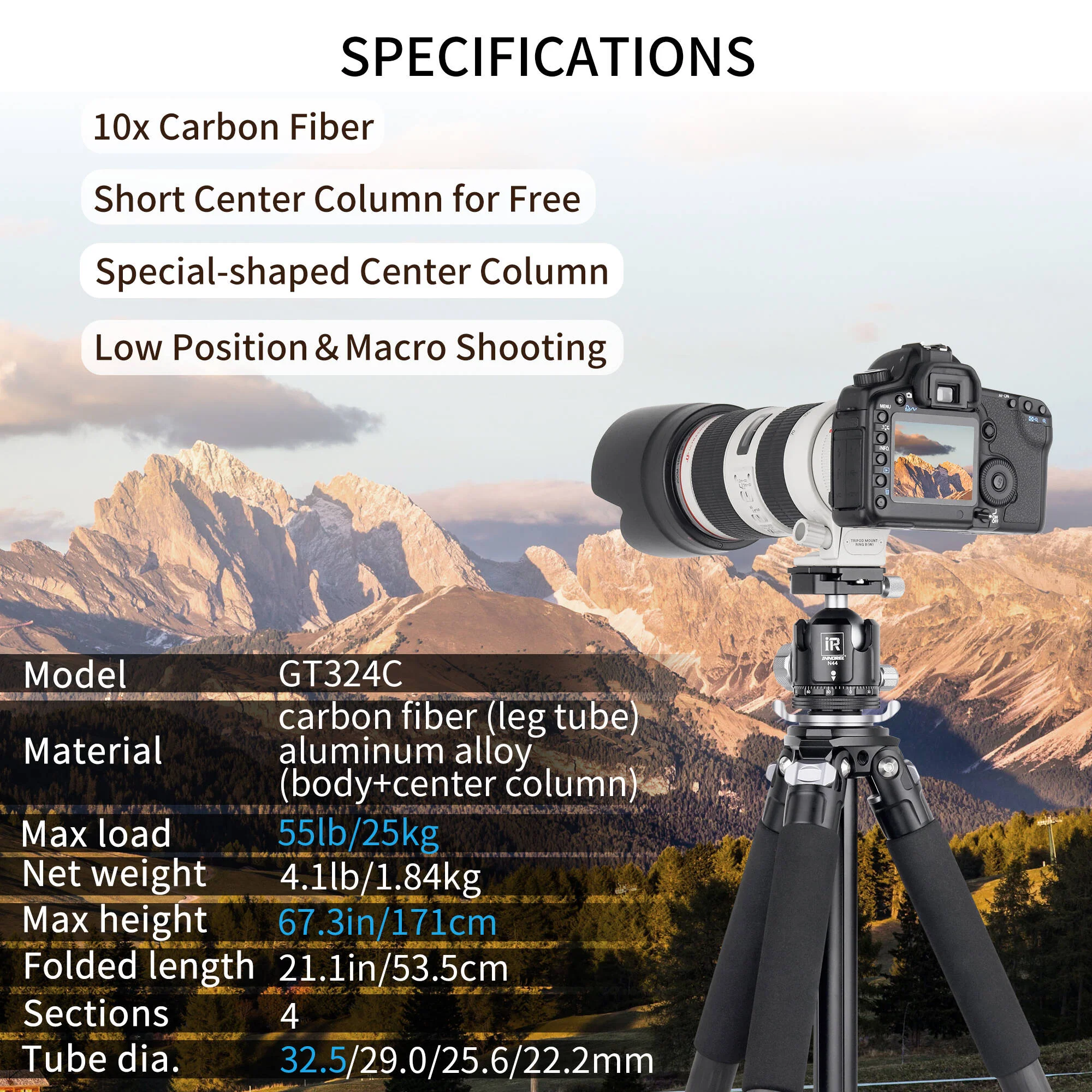 INNOREL GT324C Carbon Fiber Travel Tripod - Image 5