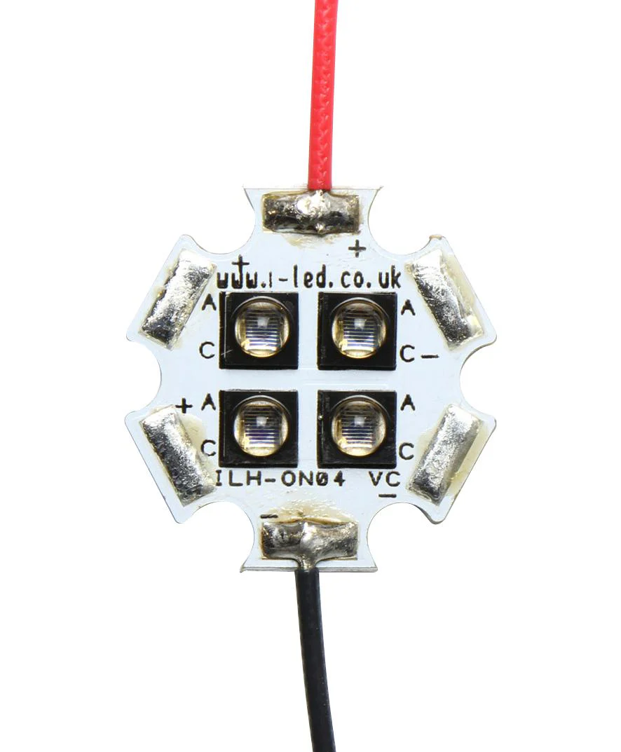 Intelligent LED Solutions ILH-IN04-94SL-SC211-WIR200 IR Emitter Module 4 Chip 940 nm ± 25° (50°) 4920 mW/Sr 200 mm Red & Black Star PCB