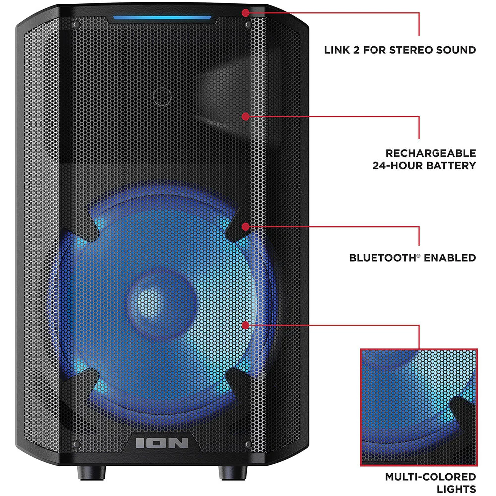 ION Audio Trouper 300 Battery Powered Portable Speaker System with Lights and Wired Mic - Image 4