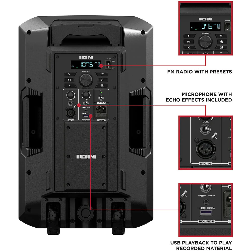 ION Audio Trouper 300 Battery Powered Portable Speaker System with Lights and Wired Mic - Image 5