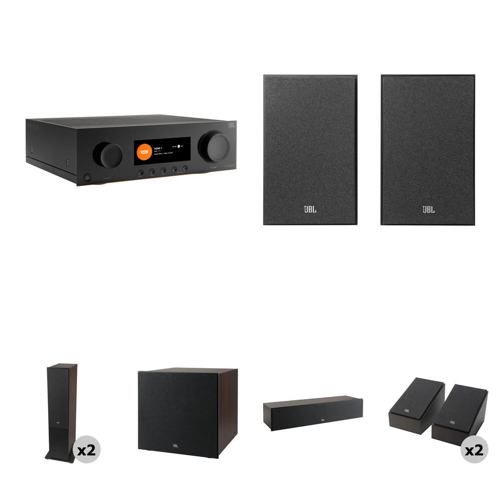 JBL MA9100HP 9.2-Channel A/V Receiver & 5.1.4 Atmos Surround Sound Speakers Kit (Espresso/Black)