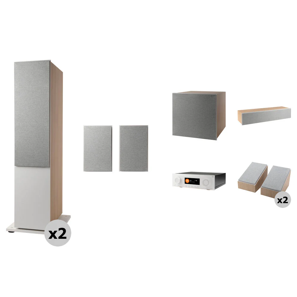 JBL MA9100HP 9.2-Channel A/V Receiver & 5.1.4 Atmos Surround Sound Speakers Kit (Latte/White)