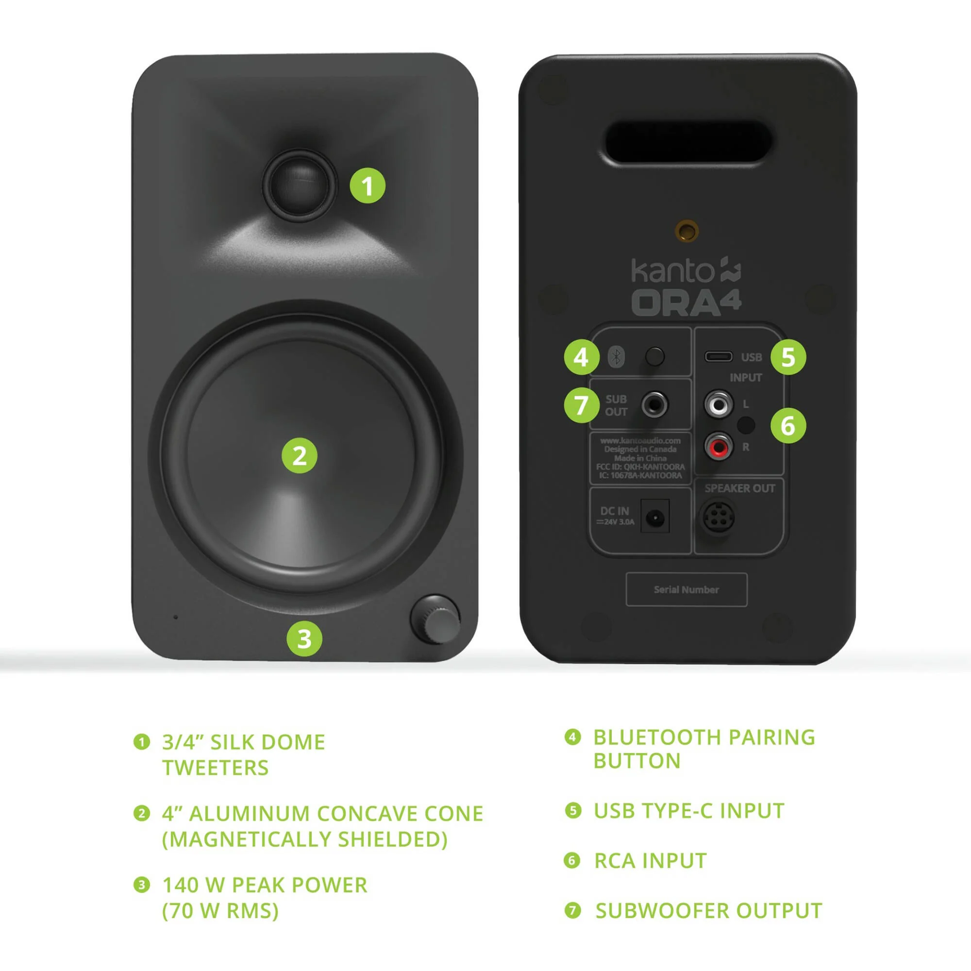 Kanto Living ORA4 Active 2-Way Reference Desktop Speakers with Bluetooth Streaming (Black, Pair) - Image 6